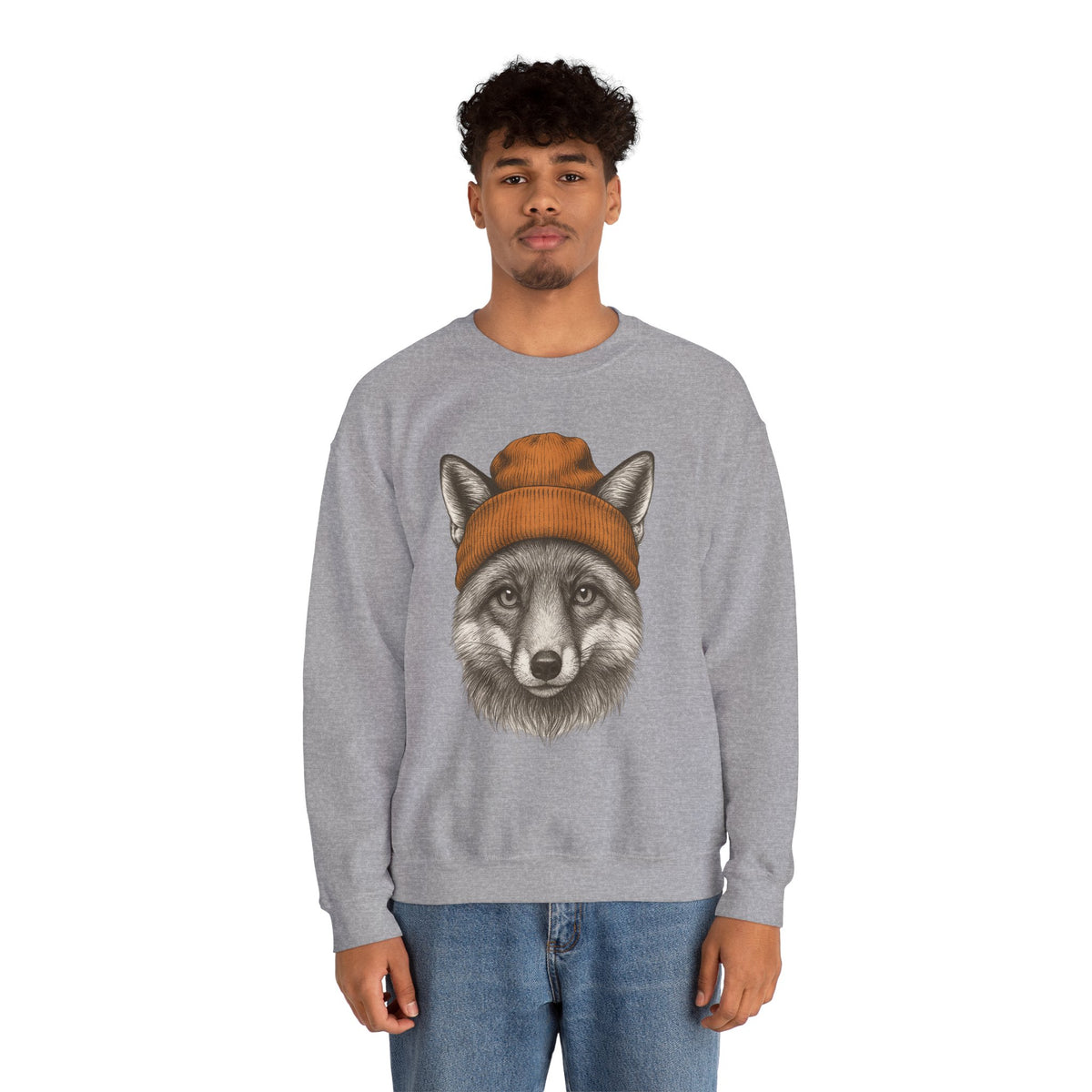 Cute Fox With Beanie Sweatshirt - Retro 90's Wildlife Camping Outfit - Winter Outdoor Adventure - Nature Animals Unisex Graphic Sweatshirt