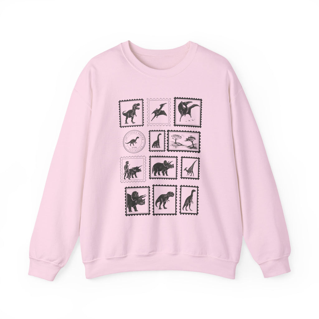 Dinosaur Vintage Stamps Sweatshirt, Vintage Scientific Jurassic Prehistoric Unisex Crewneck Jumper, Gift for Paleontologist, Retro Stamps