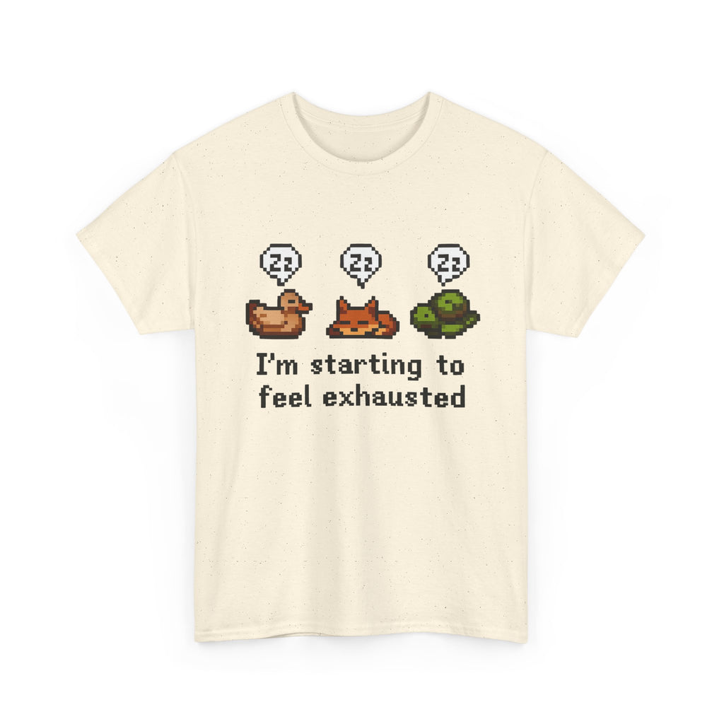I'm Starting To Feel Exhausted tshirt Stardew Valley, Sleepy Chicken shirt, Pixel Art, Gamer Gift, For Him or Her, Pelican Town, Cozy gamer