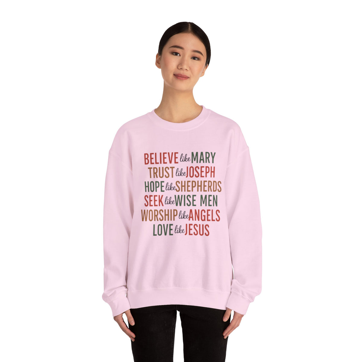 Christian Christmas Sweatshirt, Christmas Faith Sweatshirt, Believe Like Mary Tee, Love Like Jesus Christmas Shirt, Religious Holiday Shirt