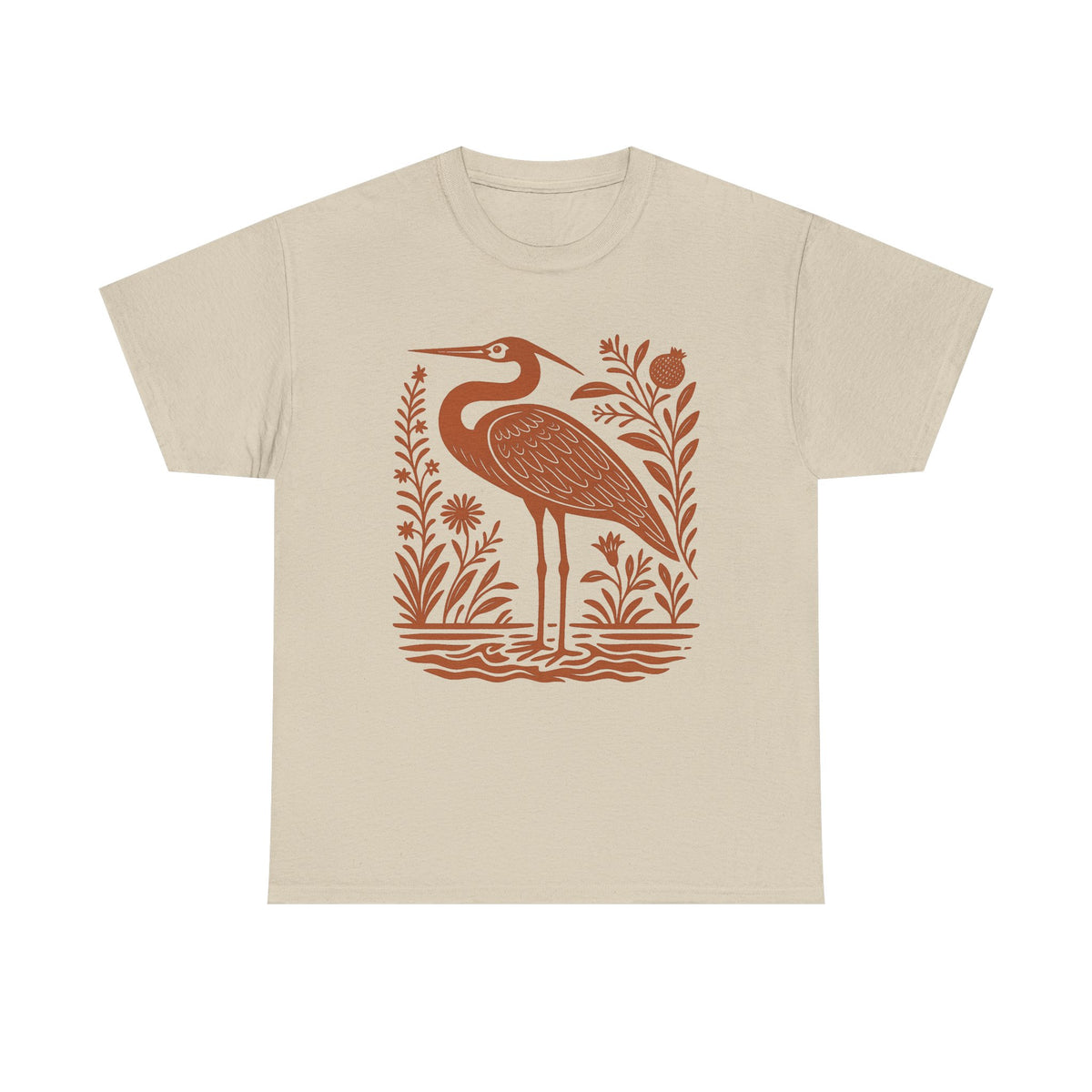 Heron Shirt Linocut Shirt Great Blue Heron Bird Lover Shirt Hippy Clothes Granola Girl Antique Folk Art Avian Aviary Gift Block Print Shirt