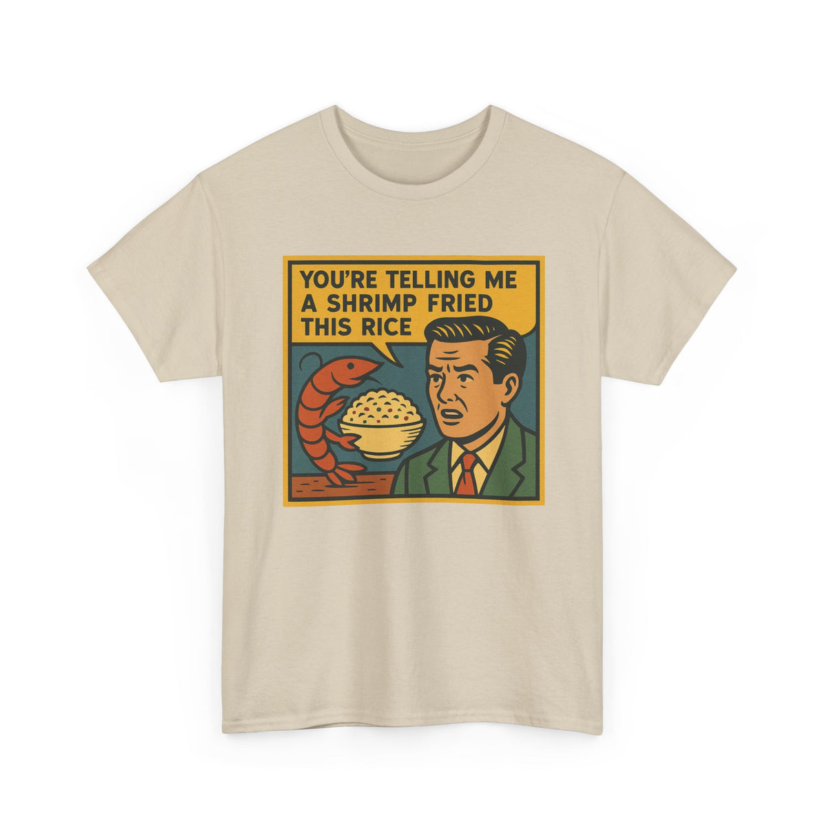 Shrimp Fried Rice Meme T-Shirt: Funny Retro Comic Tee, Soft Cotton