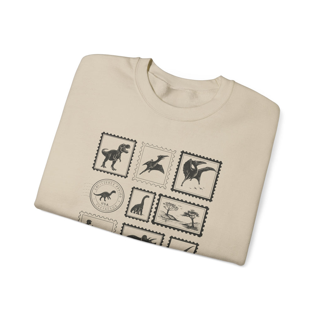 Dinosaur Vintage Stamps Sweatshirt, Vintage Scientific Jurassic Prehistoric Unisex Crewneck Jumper, Gift for Paleontologist, Retro Stamps