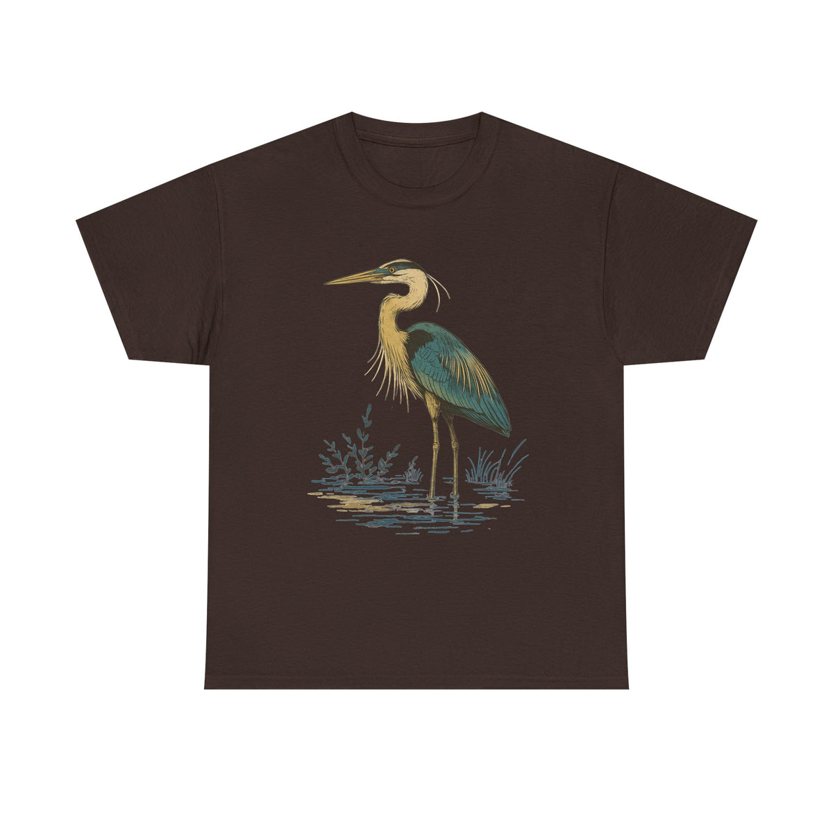 Great Blue Heron Shirt, Bird Lover Shirt, Hippy Clothes, Folk Art, Blue bird design, Vintage bird print, Bird watching, Birder shirt