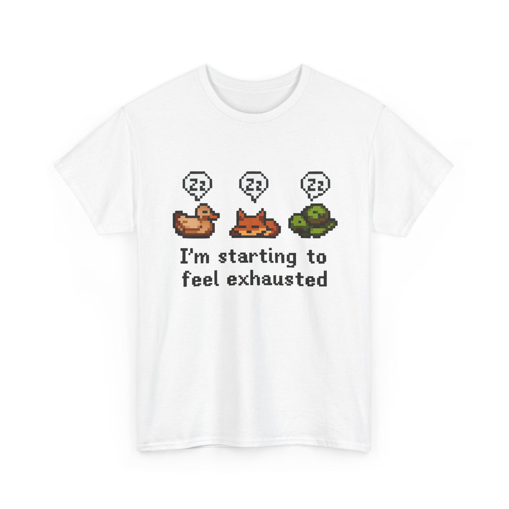 I'm Starting To Feel Exhausted tshirt Stardew Valley, Sleepy Chicken shirt, Pixel Art, Gamer Gift, For Him or Her, Pelican Town, Cozy gamer