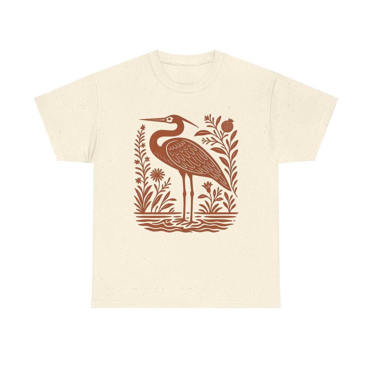 Heron Shirt Linocut Shirt Great Blue Heron Bird Lover Shirt Hippy Clothes Granola Girl Antique Folk Art Avian Aviary Gift Block Print Shirt