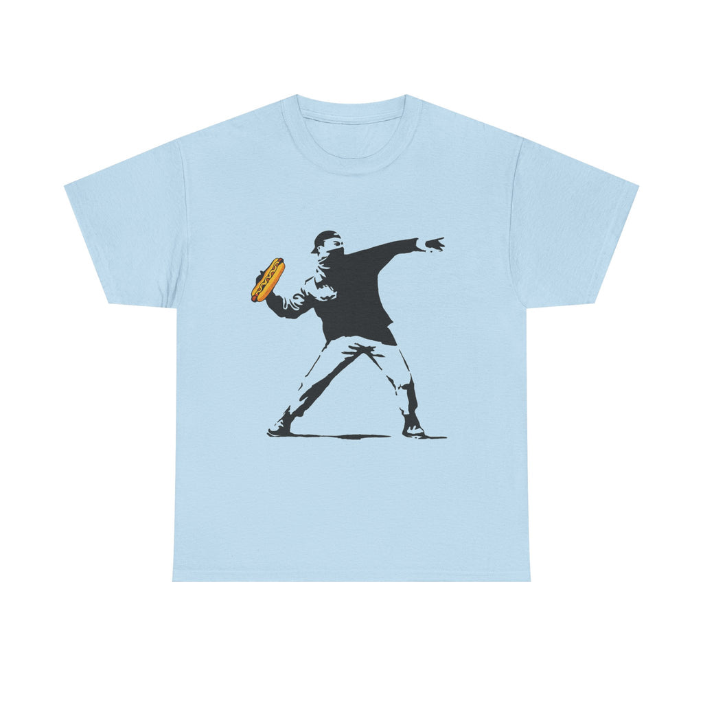 Banksy Inspired Sandwich Thrower Tee ,Turn the Volume Up Shirt ,Funny Food Parody Design ,Modern Minimalist Streetwear Style, Comfort Colors
