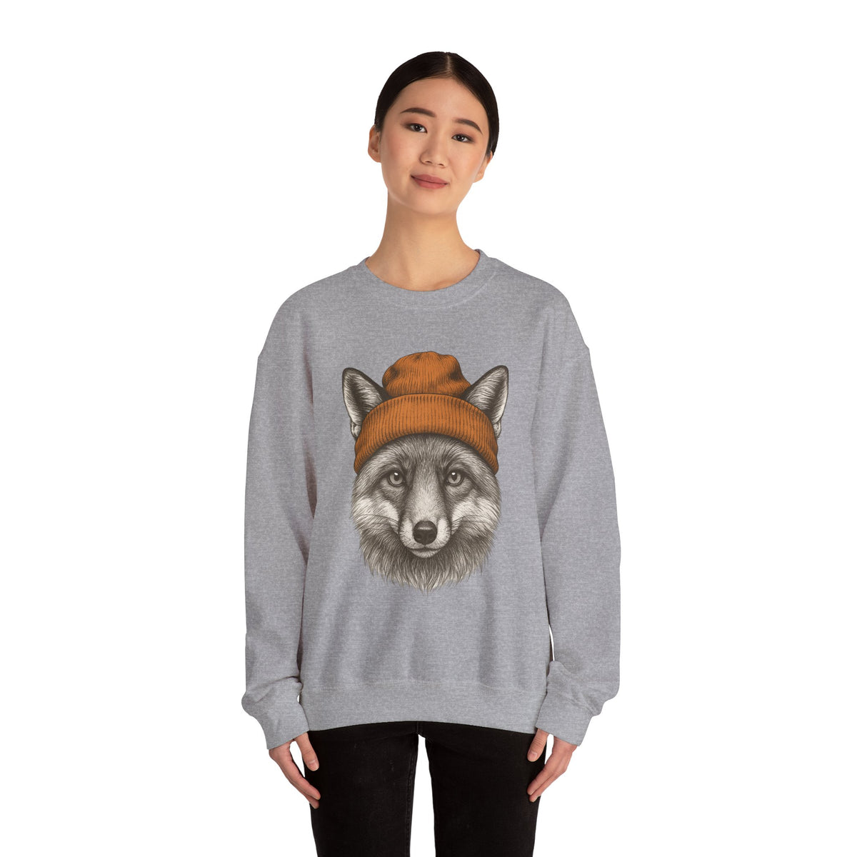 Cute Fox With Beanie Sweatshirt - Retro 90's Wildlife Camping Outfit - Winter Outdoor Adventure - Nature Animals Unisex Graphic Sweatshirt
