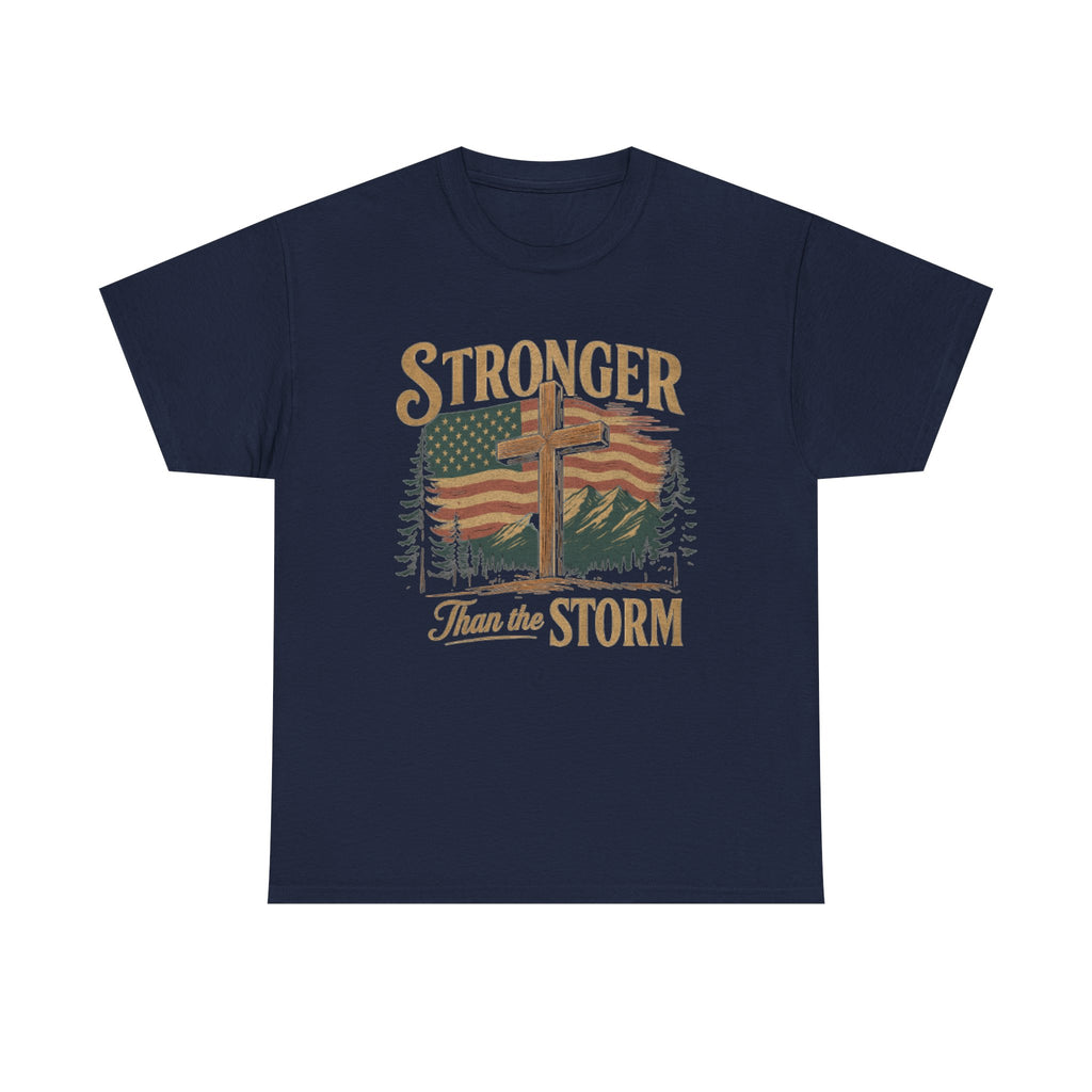 Christian Mens Shirt PNG Stronger than the Storm Patriotic Sublimation Designs for Men Christian PNG Designs Trendy Png American Flag Tshirt