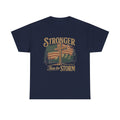 Christian Mens Shirt PNG Stronger than the Storm Patriotic Sublimation Designs for Men Christian PNG Designs Trendy Png American Flag Tshirt