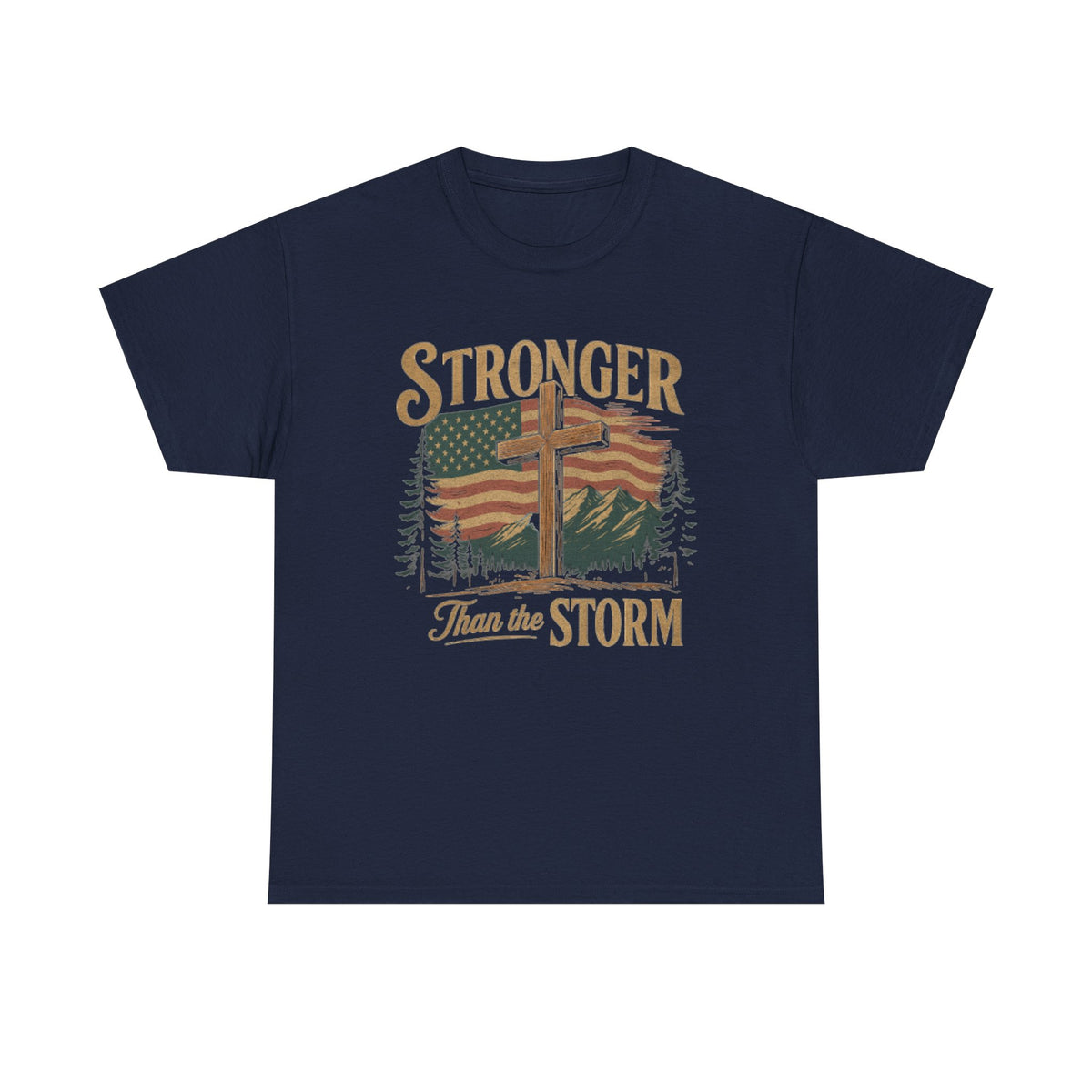 Christian Mens Shirt PNG Stronger than the Storm Patriotic Sublimation Designs for Men Christian PNG Designs Trendy Png American Flag Tshirt