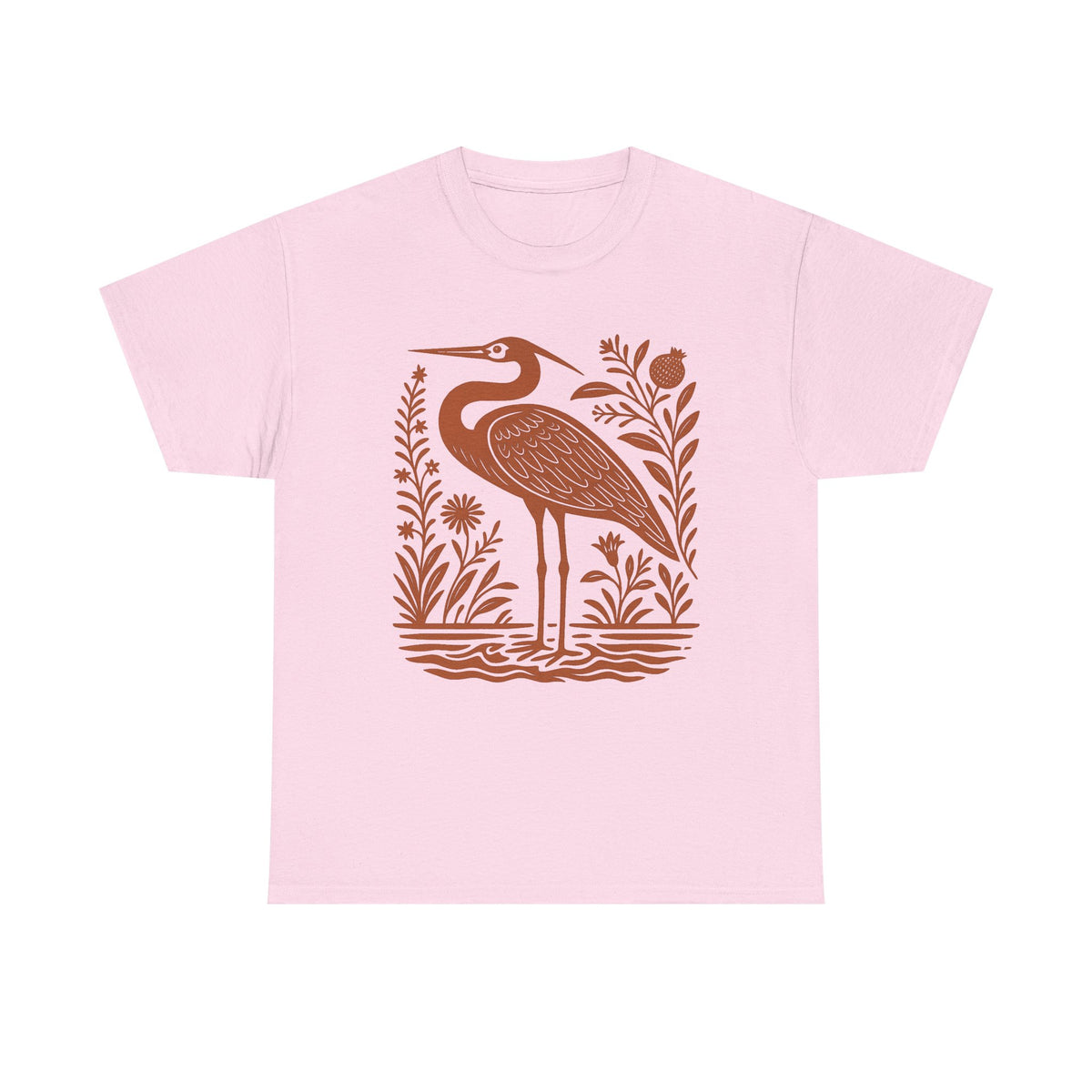 Heron Shirt Linocut Shirt Great Blue Heron Bird Lover Shirt Hippy Clothes Granola Girl Antique Folk Art Avian Aviary Gift Block Print Shirt