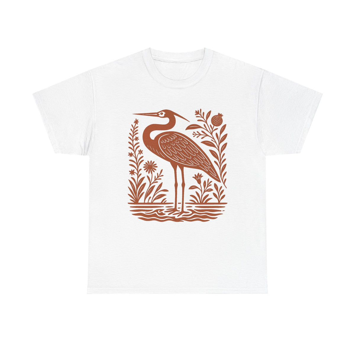 Heron Shirt Linocut Shirt Great Blue Heron Bird Lover Shirt Hippy Clothes Granola Girl Antique Folk Art Avian Aviary Gift Block Print Shirt