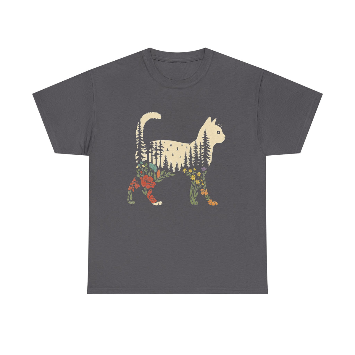 Boho Cat Plants Shirt: Short & Long Sleeve, Nature Trees Wild Flowers Tees, Women Cat Lovers Tee, Christmas Mom Gift for Her
