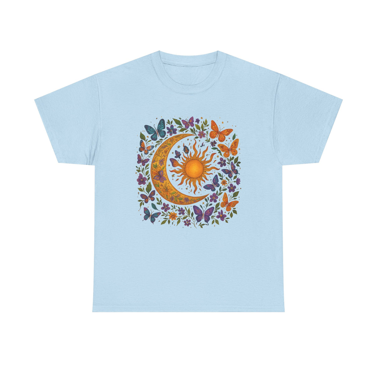 Vintage Bizarre Mystical Moon Sun T-Shirt, Boho Flower Butterfly Design, Moon Sun T-Shirt, Artistic Celestial Tee Shirt, Unique Boho Shirt
