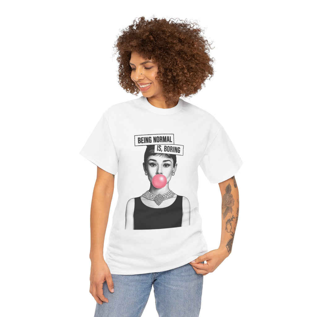 Funny T-shirt for women with saying - print Normal is Boring - oversized top large sizes summer tunic lettering blue/black/grey