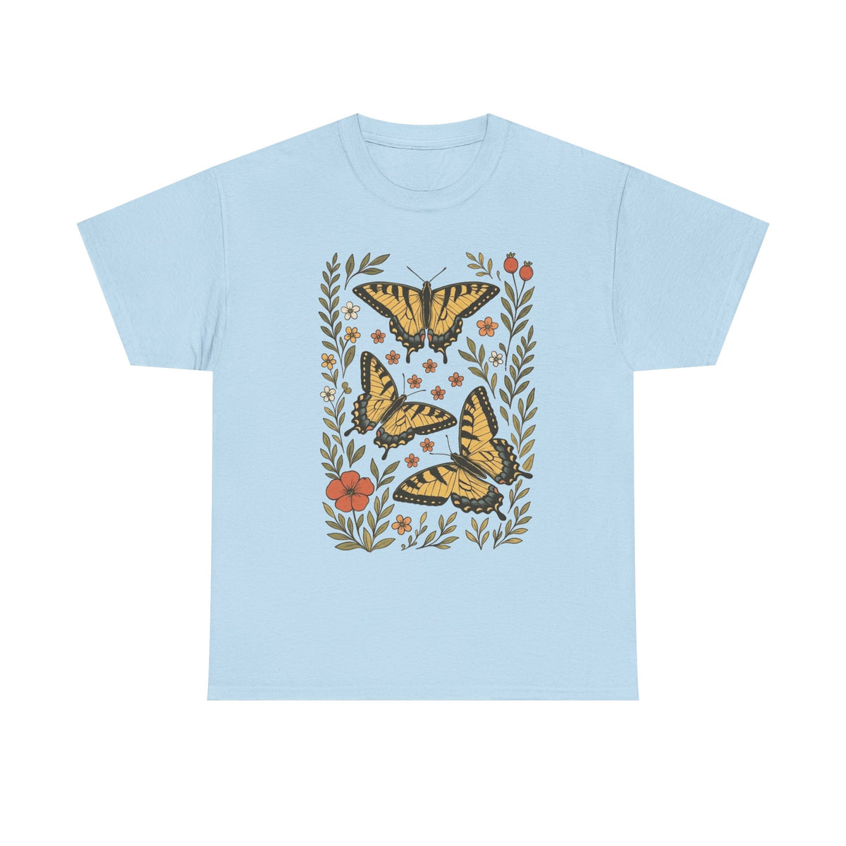 Yellow Swallowtail Butterfly T-Shirt, Floral Graphic Tee