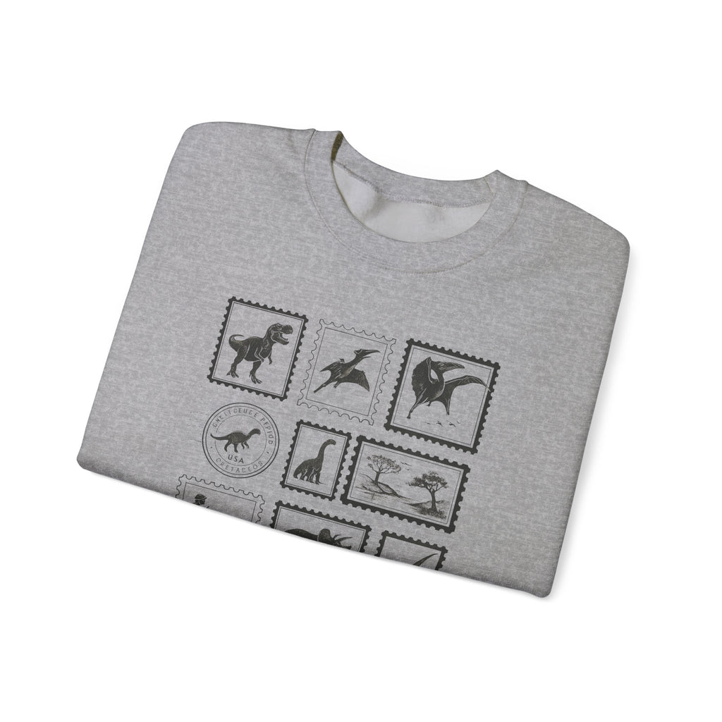 Dinosaur Vintage Stamps Sweatshirt, Vintage Scientific Jurassic Prehistoric Unisex Crewneck Jumper, Gift for Paleontologist, Retro Stamps