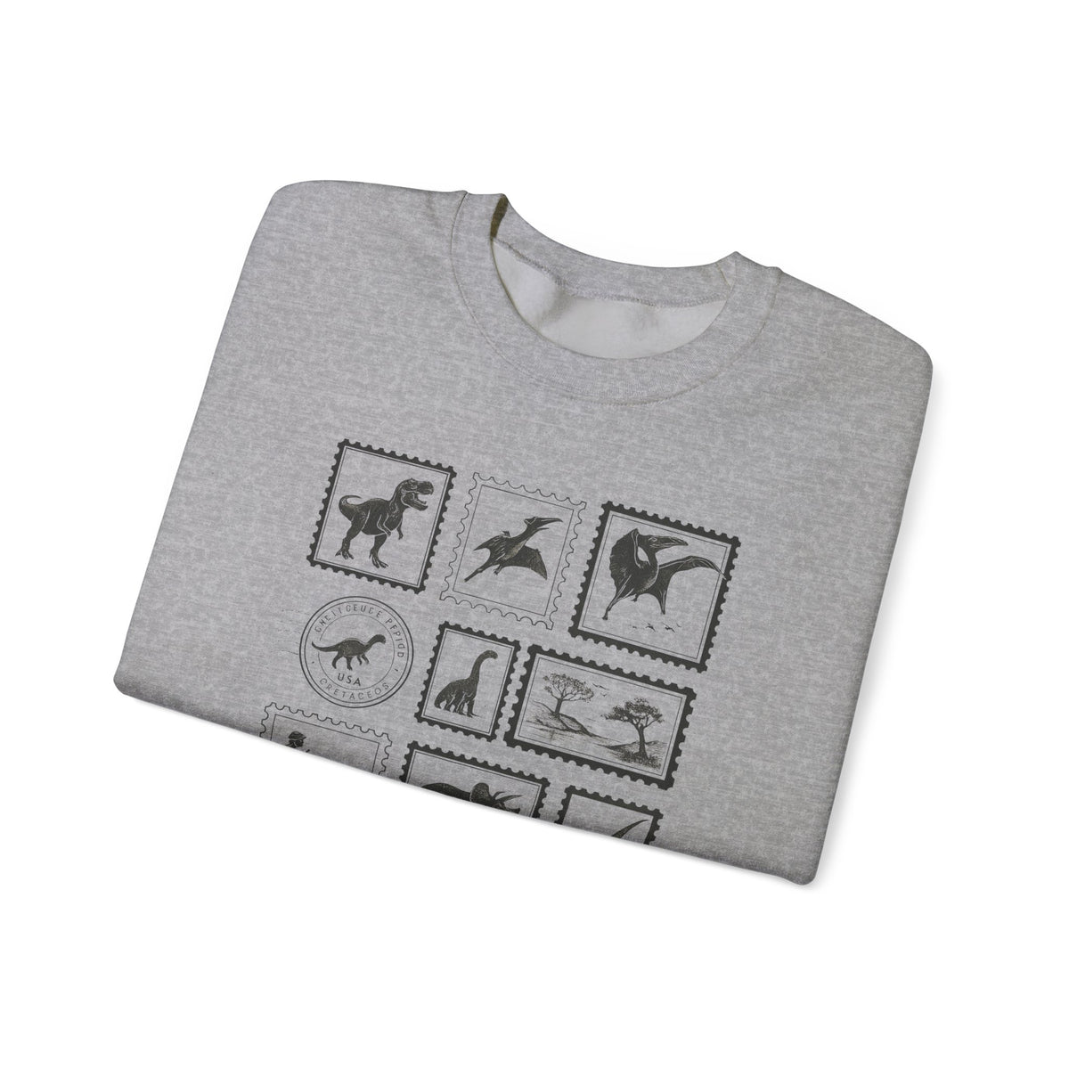 Dinosaur Vintage Stamps Sweatshirt, Vintage Scientific Jurassic Prehistoric Unisex Crewneck Jumper, Gift for Paleontologist, Retro Stamps