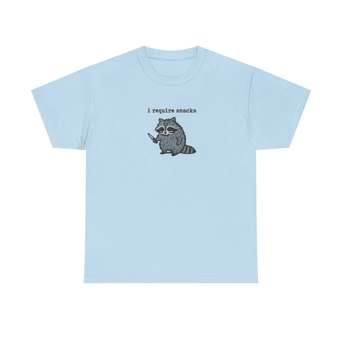 I Require Snacks Embroidered Raccoon Tee Funny  Shirt, Goblincore Animal Lover Gift, Cozy Snack Gremlin Tee