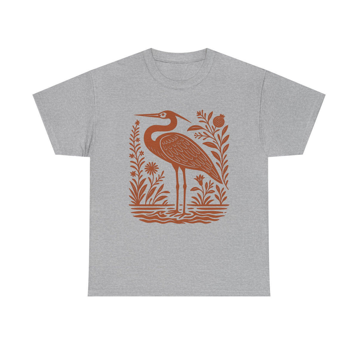 Heron Shirt Linocut Shirt Great Blue Heron Bird Lover Shirt Hippy Clothes Granola Girl Antique Folk Art Avian Aviary Gift Block Print Shirt