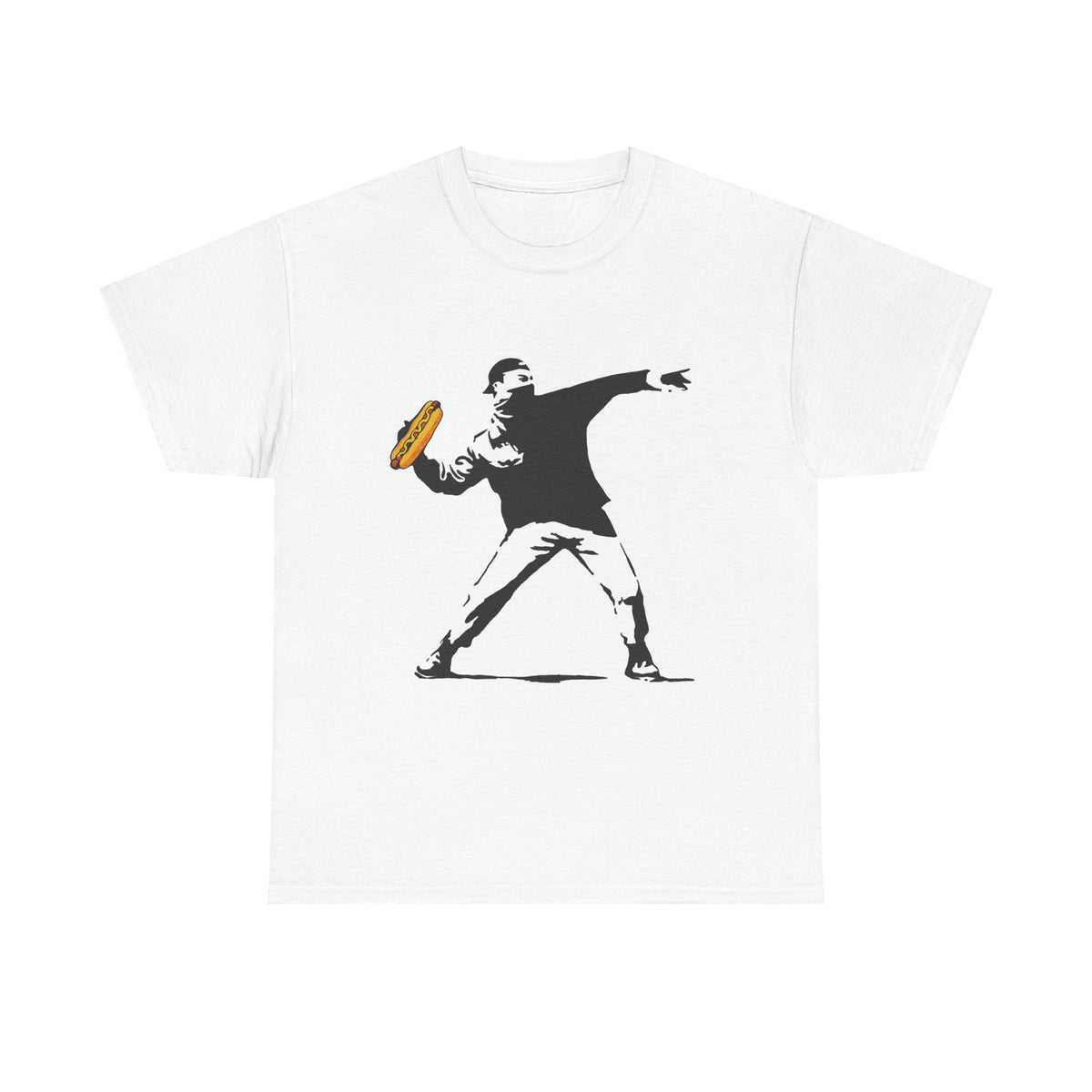 Banksy Inspired Sandwich Thrower Tee ,Turn the Volume Up Shirt ,Funny Food Parody Design ,Modern Minimalist Streetwear Style, Comfort Colors